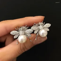 Stud -oorbellen mode gesimuleerde parelbesmeisjes met sprankelend kristal schattig dier dagelijkse slijtage vrouwen sieraden geschenken