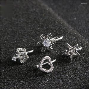 Boucles D'oreilles De Mode Flocon De Neige Étoile À Cinq Branches Amour Couronne Oreille Os Clip Charme Femmes Pas De Trou Zircon En Acier Inoxydable Piercing Bijoux