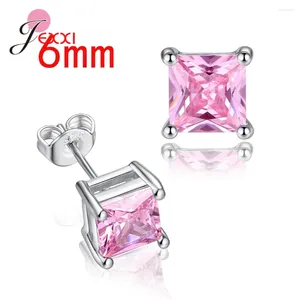 Stud -oorbellen Fashion Square Women Cubic Zirconia 925 Sterling Silver Jewelry Pink White CZ voor vrouw