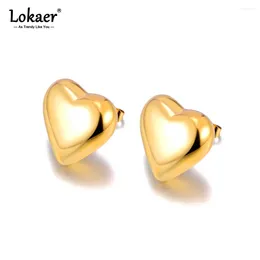 Boucles d'oreilles flasques en acier inoxydable coeur lisse pour les femmes anti-allergiques 18K réel bijoux de déclaration plaquée or e24011
