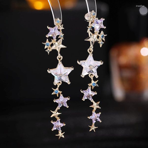 Pendientes de tuerca, pendientes largos con colgante de meteorito y estrellas a la moda para mujer, regalos de joyería