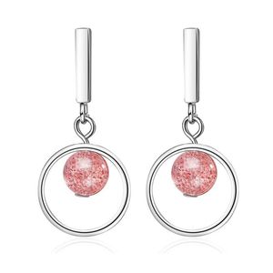 Boucles d'oreilles mode en argent Sterling 925 pour les femmes coréennes petit frais rose fraise cristal rond boucle d'oreille mariée JewelryStud