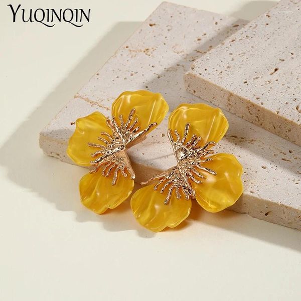 Pendientes de tachuelas Fashion Summer Orange Arenque para mujeres Ins de alta calidad Ins Trendy Big Flower Girls Studs Korean Studs Jewelry Fiesta de joyas