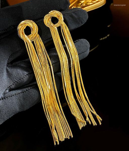 Pendientes de tuerca con borlas para mujer, cadena estilo gota, nudo, joyería de Color dorado, tachuelas de plata 925, regalo de fiesta