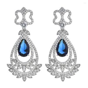 Boucles d'oreilles en Zircon à franges en forme de poire pour femmes/filles, bijoux de fête de mariage, à la mode