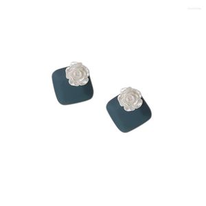 Boucles d'oreilles clou mode titane acier Vintage Niche Design sens Simple bleu goutte à goutte d'huile carré Rose femmes boucle d'oreille bijoux cadeau