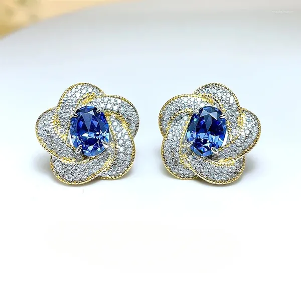 Boucles d'oreilles Stud Trend Tanzanie artificielle Tanzanie Blue Treasure avec 2 carats Egg S925 Silver Engagement Bijoux pour femmes