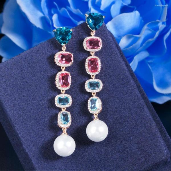 Boucles d'oreilles à tige mode tendance Style Long perle gland gouttes d'eau couleur dégradé bijoux femmes tout match cadeau romantique