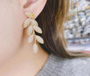 Boucles d'oreilles à clous pour femmes, Design Unique, feuille multicolore, longue, pour fête de bal de mariée, bijoux en zircone cubique, E10368147275