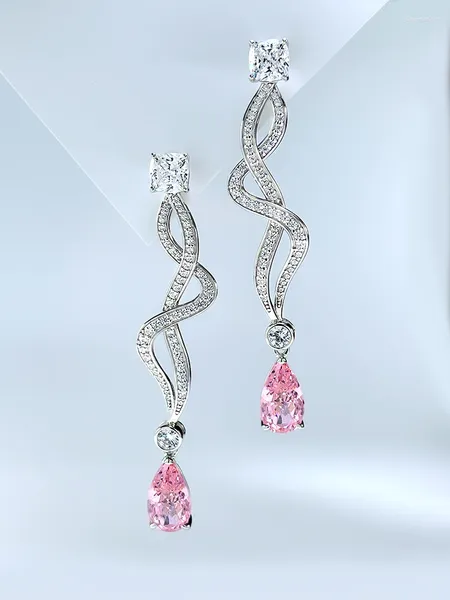 Boucles d'oreilles Stud Fashion Style de célébrité polyvalente 925 Droplet en argent Diamond rose incrusté de diamants à haute teneur en carbone à la mode