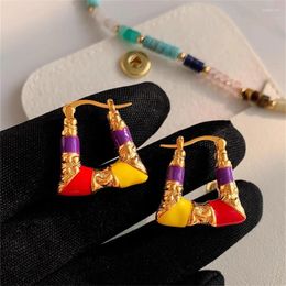 Boucles d'oreilles Vintage en émail pour femmes, glaçure géométrique, légère, Niche de luxe, haut de gamme, bijoux uniques à la mode