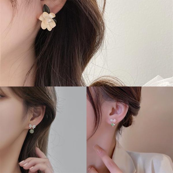 Boucles d'oreilles mode Vintage gardénia fleur avec arc tulipe oreille goujons 2023 Niche Design bijoux boucle d'oreille pour les femmes