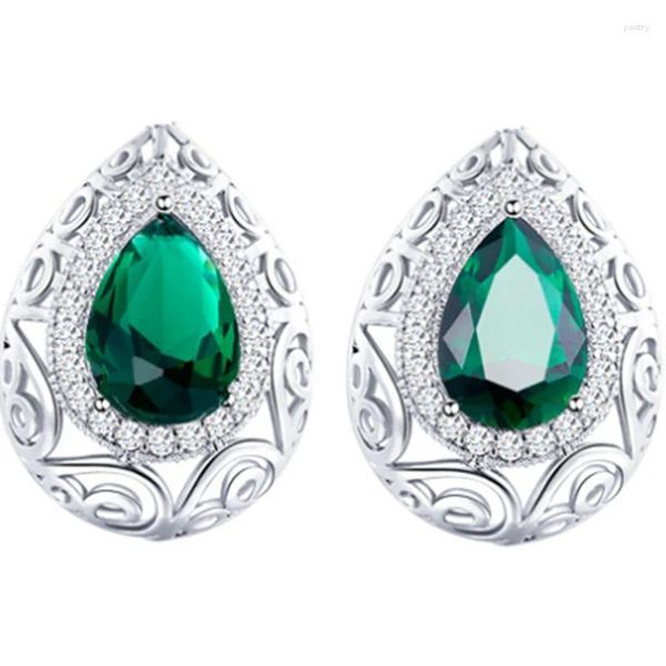 Pendientes de tuerca con diseño calado Vintage para mujer, joyería coreana de cristal con forma de lágrima azul claro, pavé de circón de lujo