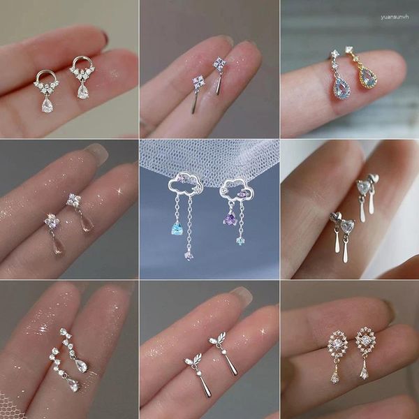 Pendientes de tuerca colgantes de gota de agua para mujer, placa de plata, cristal, fiesta Simple, boda, Piercing para la oreja, regalos de joyería