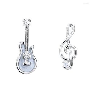 Boucles d'oreilles mode violon blanc mignon Note de guitare Design créatif cristal Instrument de musique asymétrique Punk bijoux