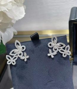 Stud -oorbellen mode dames drie vlinder peer zirkon oorrel 925 sterling zilveren kristal dieren bruiloftsfeestje sieraden