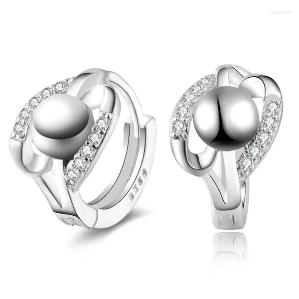 Boucles d'oreilles Stud Fashion Femmes 925 argent sterling avec cristal incrusté double boule de boucle de boucle