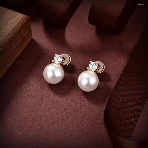 Boucles d'oreilles à clous en cristal pour femmes, diamant rond élégant, Zircon blanc, grande perle, Design lisse, bijoux de fête d'anniversaire