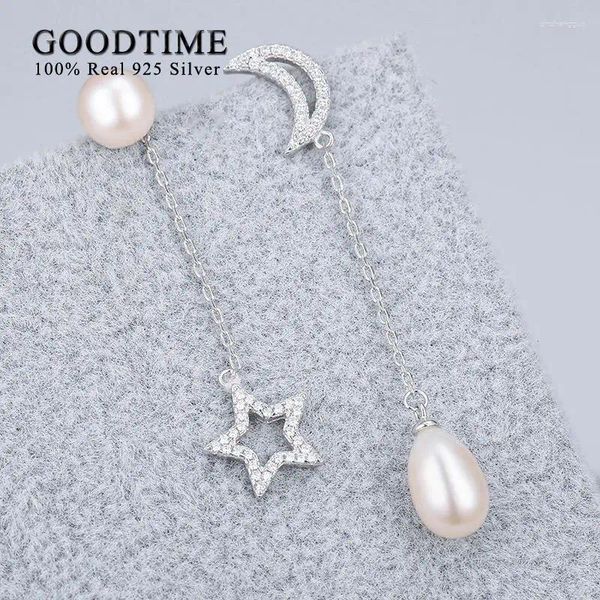 Boucles d'oreilles étalon Fashion Femmes Freshwater Pearl Bringle Pure 925 Sterling Star Star Moon Jewelry Gift for Girl Farty