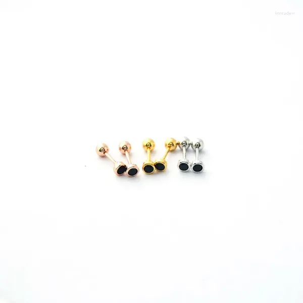 Pendientes de tuerca Moda Mujer Niña Color Oro Rosa Acero inoxidable Mini bola pequeña Cristal blanco Gota negra Aceite Piercing Joyería