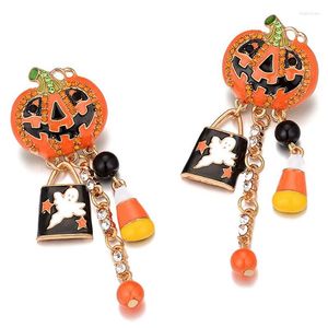 Pendientes de tuerca a la moda para mujer, fiesta de Halloween, divertido, calabaza, fantasma, par de orejas, aro colgante, joyería al por mayor