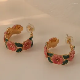 Boucles d'oreilles à clous pour femmes, accessoires de mode Y2K, Vintage, camélia coloré, émail, goutte d'huile, cadeaux fins, 2024