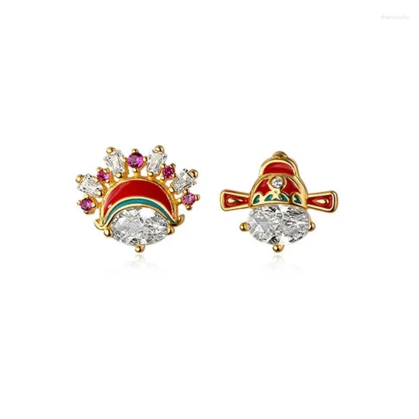 Boucles d'oreilles à la mode en argent Sterling 925, bijoux en émail rouge, Style opéra chinois asymétrique, Piercing rétro pour femmes