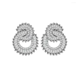 Oorknopjes Modieuze en luxe ronde dubbele ring met 925 zilveren oorversieringen High-end Niche Instagram-stijl