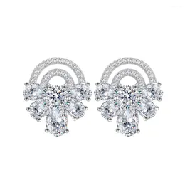 Oorknopjes Modieus en veelzijdig 925 zilveren halfronde diamant ingelegde Europese Amerikaanse Instagram-stijl