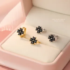Boucles d'oreilles à la mode fleur de zircon noir 999 argent sterling pour femmes fille exquise de bijoux de mariage accessoires