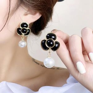 Boucles d'oreilles à la mode Style Hepburn français perle de fleur noire pour les femmes Design Unique élégant et stylé 6967