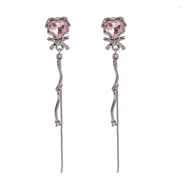 Boucles d'oreilles à la mode en forme de coeur, pendentif d'oreille, frange avec nœud papillon, romantique, fiançailles, anniversaire de mariage, pour femmes