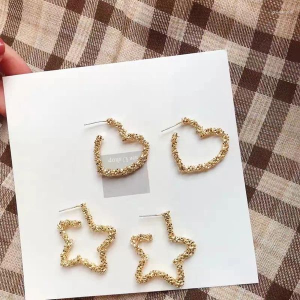 Pendientes De Botón Amor De Moda Geométrico Chapado En Oro Estrella De Cinco Puntas Corazón Redondo Mujer Simple Y Elegante