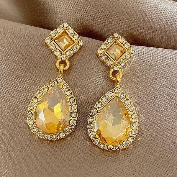 Boucles d'oreilles à clous en Zircon pour femmes, bijoux de luxe à la mode, grand pendentif, couleur unie, or, Ins, bijoux de fête, 2023