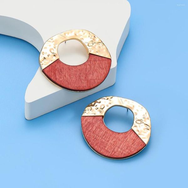 Pendientes de tachuelas Geométricos de madera de metal de moda para accesorios de joyería de banquetes de estudio exagerado y minimalista de las mujeres