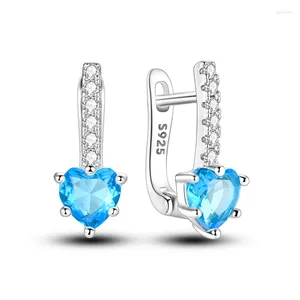 Boucles d'oreilles à la mode S925 STERLING Silver Original Cubic Zirconia Romantic Blue Love Girlfriend Charm