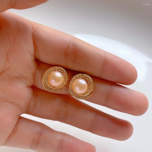 Pendientes de tuerca Perla en espiral de moda con diseño general nacarado transparente Agujas de oreja de plata S925 versátiles de alta gama GEE90