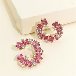 Boucles d'oreilles Fashionsnoops pour femmes, strass ronds tendance en verre rose, oreille douce, accessoires pour filles