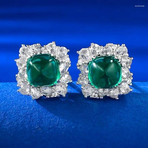 Boucles d'oreilles à tige carrées en forme de nouilles, fond plat, tour à sucre, émeraude, Niche rétro, oreilles féminines en Zircon, 7 à 7mm