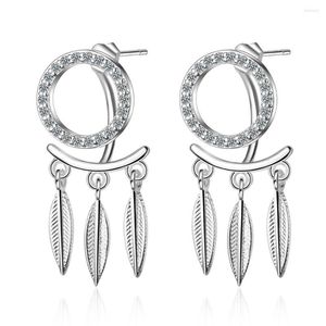 Boucles D'oreilles Plume Attrape-rêves Doux Rond Argent Couleur Pour Femmes Ziron Mode Bijoux Coréens Aretes De Mujer