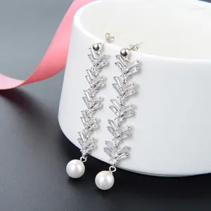 Boucles d'oreilles plume feuille perle Glam mode bon bijoux pour femmes 2023 cadeau en argent Sterling 925 Super affaire