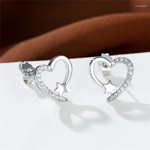 Boucles d'oreilles femme mignonne petites étoiles blanc Zircon amour coeur délicat couleur argent fiançailles pour femmes bijoux