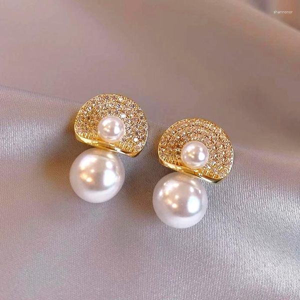 Boucles d'oreilles femme exquise compacte strass Imitation perle ronde mode tempérament coréen femmes bijoux accessoires