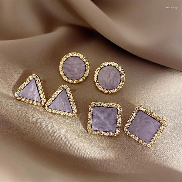 Boucles d'oreilles femme rose rond Triangle couleur or jaune pour femmes charme Vintage carré strass bijoux