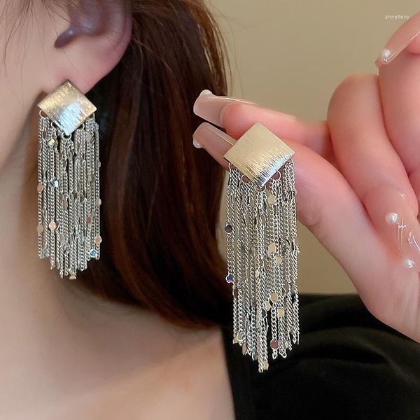 Boucles d'oreilles FFLACELL 2023 métal carré Texture paillettes multicouche longue gland pour femmes fille brillant à la mode bijoux quotidiens