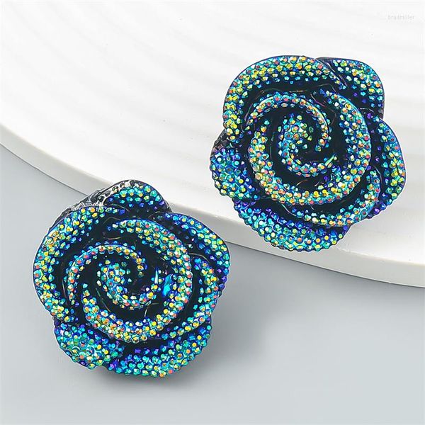 Pendientes de tuerca Find Me Acrílico Rhinestone Blue Rose Girl Flor de temperamento elegante