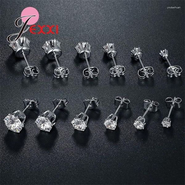 Pendientes de tachuelas Fine 925 Joyería de plata esterlina Clear Cúbico Cirón 3 mm 4 mm 5 mm 6 mm 7 mm de 8 mm Tamaño de mezcla 6 pares Accesorios para orejas para hombres