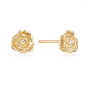 Stud Oorbellen Fijne Sieraden Hypoallergene Retro Zoete Camellia Bloem Oorbel 14k Solid Gold Diamond Love Rose Voor Vrouwen Cadeau