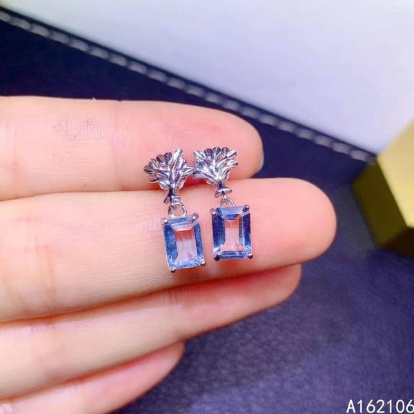 Pendientes de sementales Joyas finas 925 Pure Silver China Estilo chino Natural Aquamarina Luxury Classic Rectangle Gem Gem Support Detect