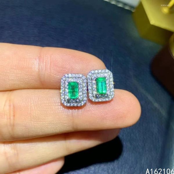 Boucles d'oreilles étalon bijoux 925 Pure Silver Chinese Style Natural Emerald Girl Luxury Vintage Rectangle GEM Soutien de l'oreille Détection